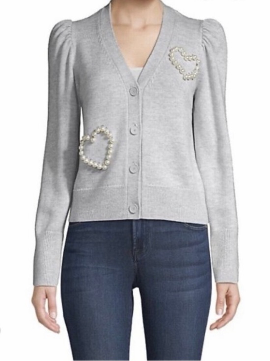 kate spade Sweaters - KATE SPADE NEW YORK Pearl Heart Embellished Light Gray Cardigan, XL